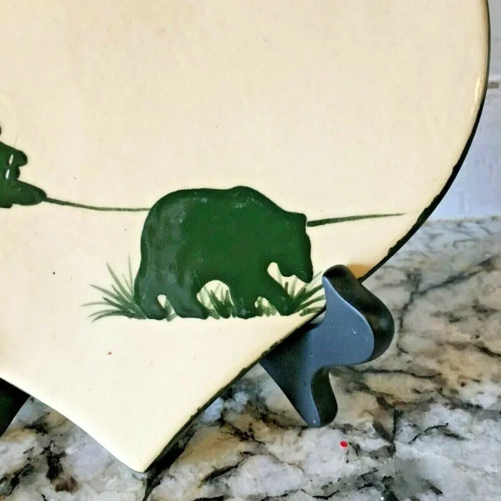 East Texas Pottery Heart Trivet Rustic Lodge Bear Pine Tree Marshall TX USA